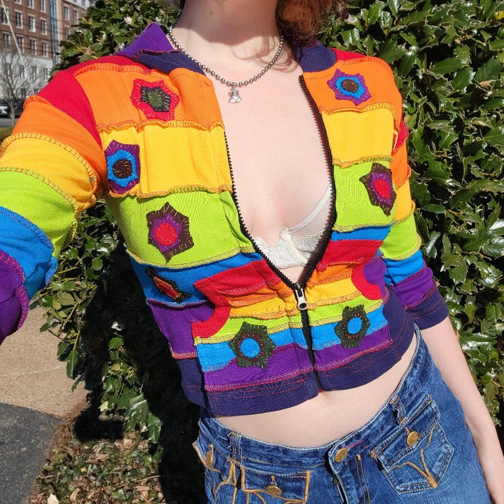 Rising International Cropped Patchwork Rainbow Ho… - image 1